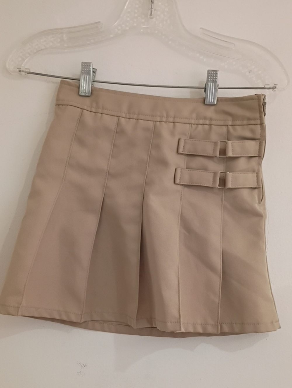 French Toast Beige Pleated School Skirt with Side Buckles
